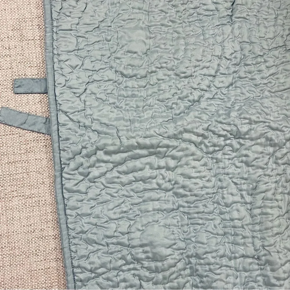 Pottery Barn SILK Standard Sham Quilted Blue Cream Tie Ribbon Closure